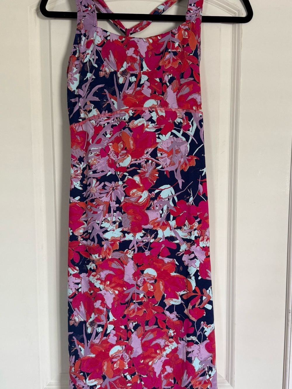 Title Nine Navy Maxi Skirt with Pink & Red Floral Print